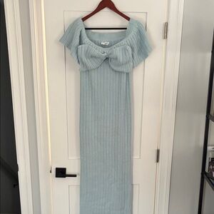 Worth Collective Aston Bow Front Maxi Sweater Dress in Ice Metal